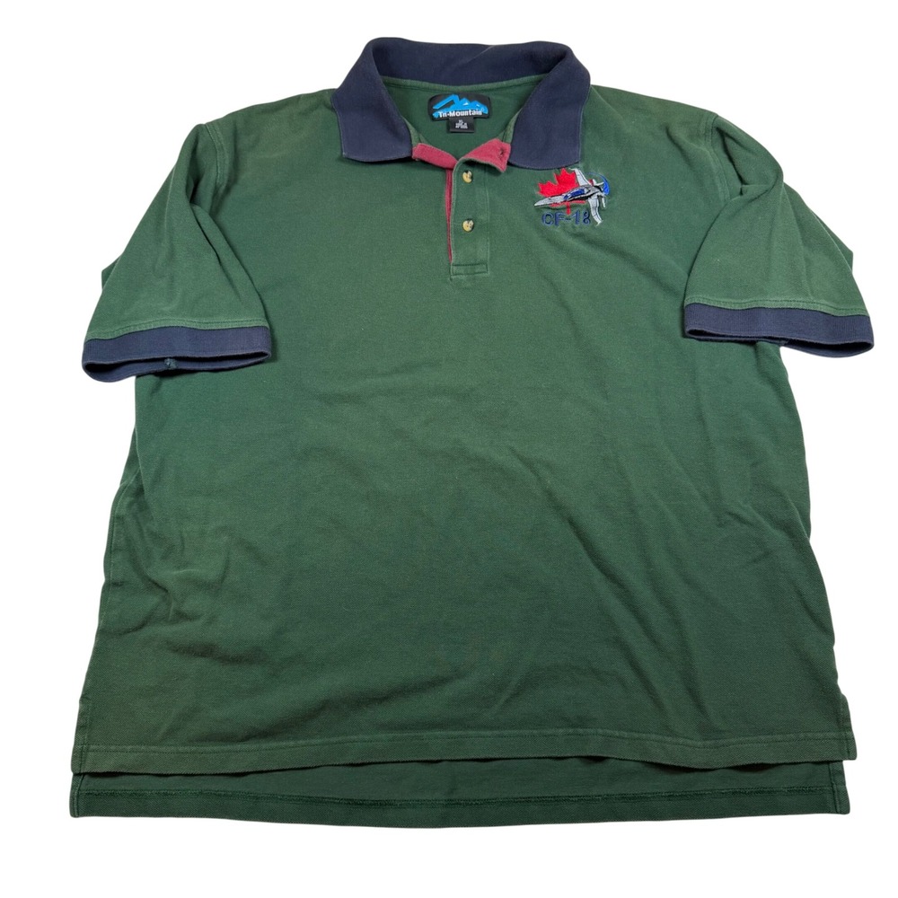 VTG Tri-Mountain Mens XL Polo Shirt Green CF-18 Hornet Canadian Air Force Cotton